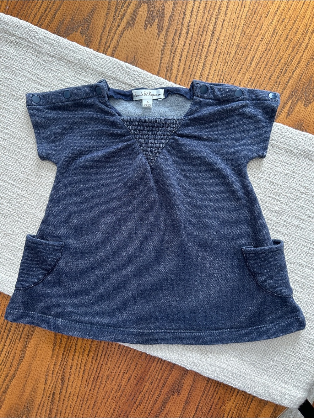 Pearls & Popcorn Denim Blue Short-Sleeve Fleece Tunic Dress with Pockets Size 6M